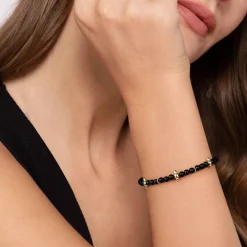 Discount Gabriel & Co. 14K Yellow Gold Bujukan and Black Onyx Spike Station Bead Bracelet