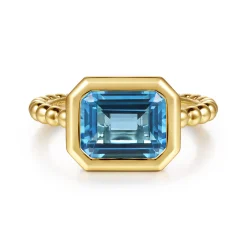 Gabriel & Co. 14K Yellow Gold Bujukan and Blue Topaz Stackable Ring