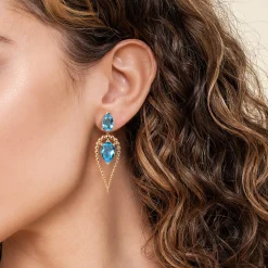 New Gabriel & Co. 14K Yellow Gold Bujukan and Blue Topaz Stud Drop Earrings