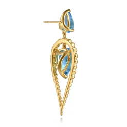 New Gabriel & Co. 14K Yellow Gold Bujukan and Blue Topaz Stud Drop Earrings