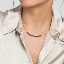 New Gabriel & Co. 14K Yellow Gold Bujukan and Blue Sapphire Bar Necklace