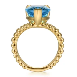 Gabriel & Co. 14K Yellow Gold Bujukan and Blue Topaz Chevron Ring