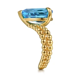 Gabriel & Co. 14K Yellow Gold Bujukan and Blue Topaz Chevron Ring