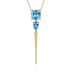 Hot Gabriel & Co. 14K Yellow Gold Bujukan and Blue Topaz Pendant Drop Necklace