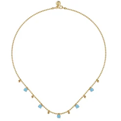 Sale Gabriel & Co. 14K Yellow Gold Bujukan and Blue Topaz Station Necklace