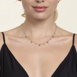 Sale Gabriel & Co. 14K Yellow Gold Bujukan and Blue Topaz Station Necklace