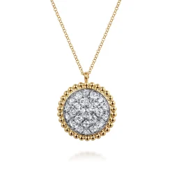 New Gabriel & Co. 14K Yellow Gold Bujukan and Diamond Pave Pendant Necklace