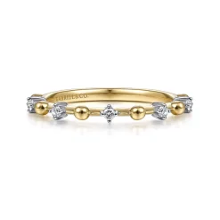 Best Gabriel & Co. 14K Yellow Gold Bujukan and Diamond Station Alternating Ring