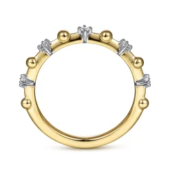 Best Gabriel & Co. 14K Yellow Gold Bujukan and Diamond Station Alternating Ring