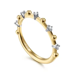 Best Gabriel & Co. 14K Yellow Gold Bujukan and Diamond Station Alternating Ring