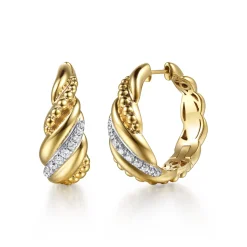 Hot Gabriel & Co. 14K Yellow Gold Bujukan and Diamond Intricate Hoop Earrings
