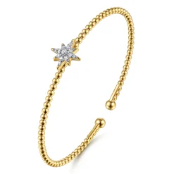 Discount Gabriel & Co. 14K Yellow Gold Bujukan and Diamond Starburst Split Bangle Bracelet