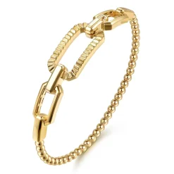 Outlet Gabriel & Co. 14K Yellow Gold Bujukan and Diamond Cut Link Bangle Bracelet