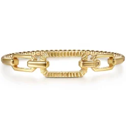 Outlet Gabriel & Co. 14K Yellow Gold Bujukan and Diamond Cut Link Bangle Bracelet