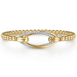 Gabriel & Co. 14K Yellow Gold Bujukan and Diamond Interlocking Oval Split Bangle Bracelet