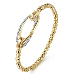 Gabriel & Co. 14K Yellow Gold Bujukan and Diamond Interlocking Oval Split Bangle Bracelet