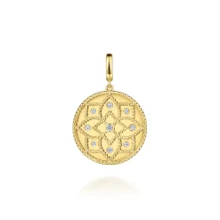 New Gabriel & Co. 14K Yellow Gold Bujukan and Diamond Medallion Pendant With Detachable Bail