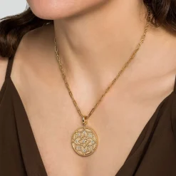 New Gabriel & Co. 14K Yellow Gold Bujukan and Diamond Medallion Pendant With Detachable Bail