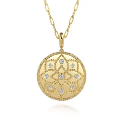 Outlet Gabriel & Co. 14K Yellow Gold Bujukan and Diamond Medallion Pendant in size 32mm With Detachable Bail
