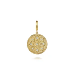 Gabriel & Co. 14K Yellow Gold Bujukan and Diamond Medallion Pendant in size 18mm With Detachable Bail