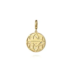 Gabriel & Co. 14K Yellow Gold Bujukan and Diamond Medallion Pendant in size 18mm With Detachable Bail