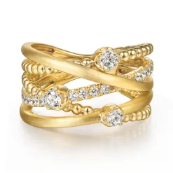 Discount Gabriel & Co. 14K Yellow Gold Bujukan and Diamond Criss Cross Ring