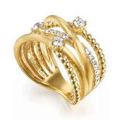 Discount Gabriel & Co. 14K Yellow Gold Bujukan and Diamond Criss Cross Ring