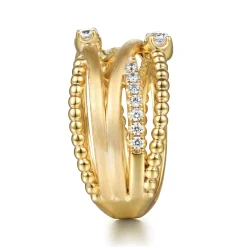 Discount Gabriel & Co. 14K Yellow Gold Bujukan and Diamond Criss Cross Ring