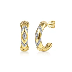 Outlet Gabriel & Co. 14K Yellow Gold Bujukan and Diamond Chevron J Hoop Earrings