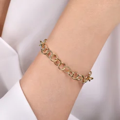 Online Gabriel & Co. 14K Yellow Gold Bujukan and Hollow Tube Link Chain Bracelet