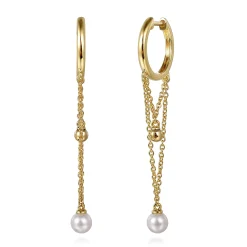 Gabriel & Co. 14K Yellow Gold Bujukan And Pearl Huggie Drop Earrings