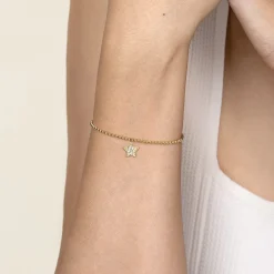 Gabriel & Co. 14K Yellow Gold Bujukan and White Sapphire Star Charm Bracelet