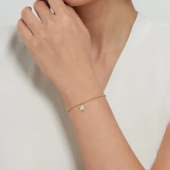 Gabriel & Co. 14K Yellow Gold Bujukan and White Sapphire Star Charm Bracelet