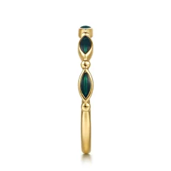 Gabriel & Co. 14K Yellow Gold Bujukan Ball and Marquise Shape Stackable Ring with Chrome Green Enamel