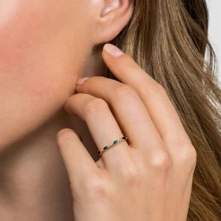 Gabriel & Co. 14K Yellow Gold Bujukan Ball and Marquise Shape Stackable Ring with Chrome Green Enamel