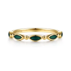Gabriel & Co. 14K Yellow Gold Bujukan Ball and Marquise Shape Stackable Ring with Chrome Green Enamel