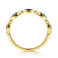 Gabriel & Co. 14K Yellow Gold Bujukan Ball and Marquise Shape Stackable Ring with Chrome Green Enamel