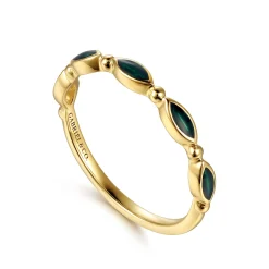 Gabriel & Co. 14K Yellow Gold Bujukan Ball and Marquise Shape Stackable Ring with Chrome Green Enamel