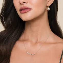 Outlet Gabriel & Co. 14K Yellow Gold Bujukan Bar Necklace with Diamond Trio Stations
