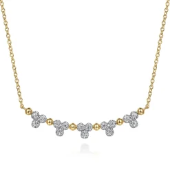 Outlet Gabriel & Co. 14K Yellow Gold Bujukan Bar Necklace with Diamond Trio Stations