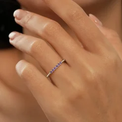 Clearance Gabriel & Co. 14K Yellow Gold Bujukan Bead and Amethyst Stackable Ring