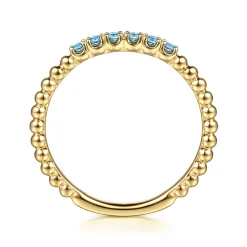 Gabriel & Co. 14K Yellow Gold Bujukan Bead and Blue Topaz Stackable Ring