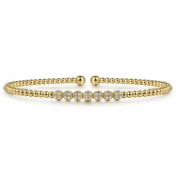 Best Gabriel & Co. 14K Yellow Gold Bujukan Bead and Cluster Diamond Bangle
