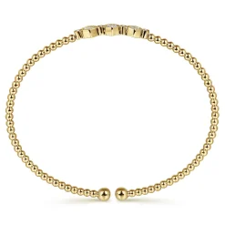 New Gabriel & Co. 14K Yellow Gold Bujukan Bead and Hexagon Cluster Diamond Bangle