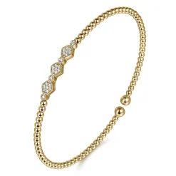 New Gabriel & Co. 14K Yellow Gold Bujukan Bead and Hexagon Cluster Diamond Bangle