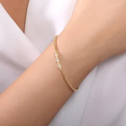 New Gabriel & Co. 14K Yellow Gold Bujukan Bead and Hexagon Cluster Diamond Bangle