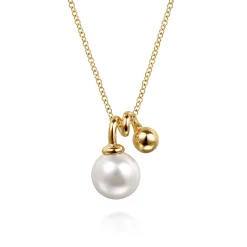 Best Gabriel & Co. 14K Yellow Gold Bujukan Bead and Pearl Pendant Necklace