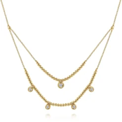 Gabriel & Co. 14K Yellow Gold Bujukan Bead and Diamond Two-Row Necklace
