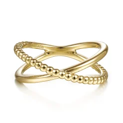 Hot Gabriel & Co. 14K Yellow Gold Bujukan Bead Criss Cross Ring