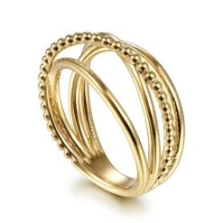 New Gabriel & Co. 14K Yellow Gold Bujukan Bead Criss Cross Ring
